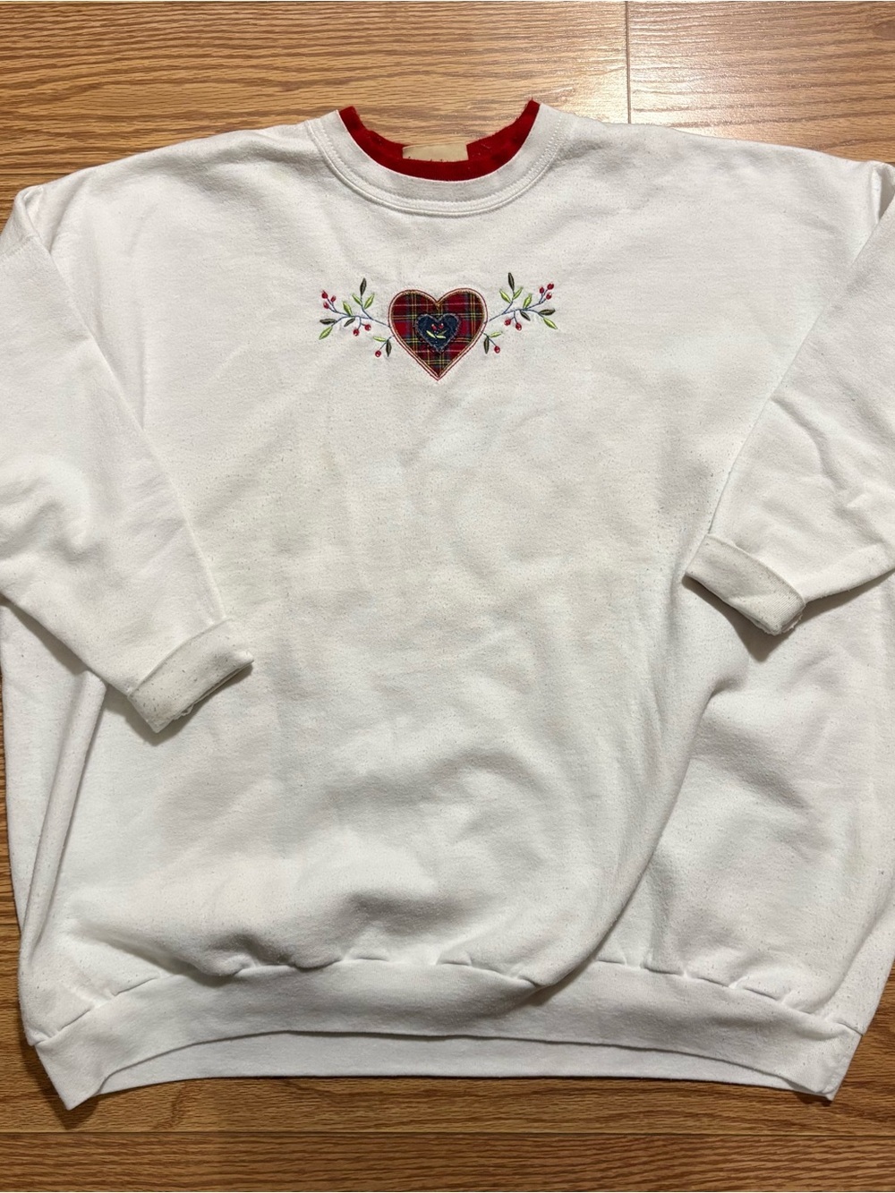 Vintage Top Stitch Heart Embroidered Grandmacore Grannycore Sweatshirt 2XL